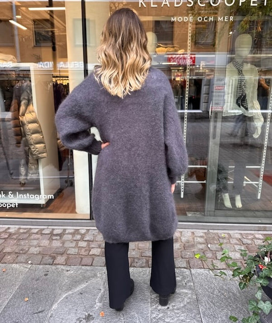 Kid mohair lång kofta, grå