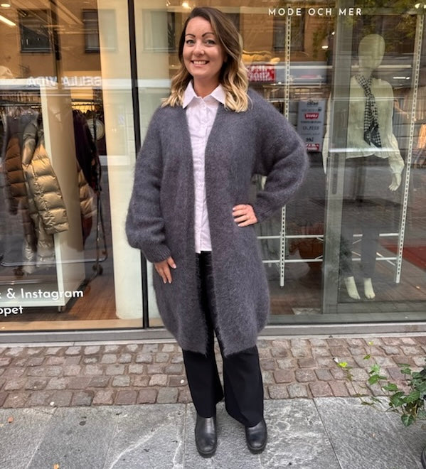 Kid mohair lång kofta, grå