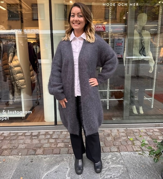 Kid mohair lång kofta, grå