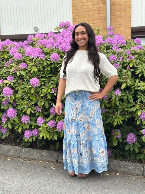 Mönstrad kjol Susanna - Blå och Rosa