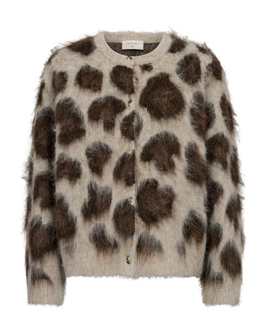 Stickad fluffig kofta, leopardmönster